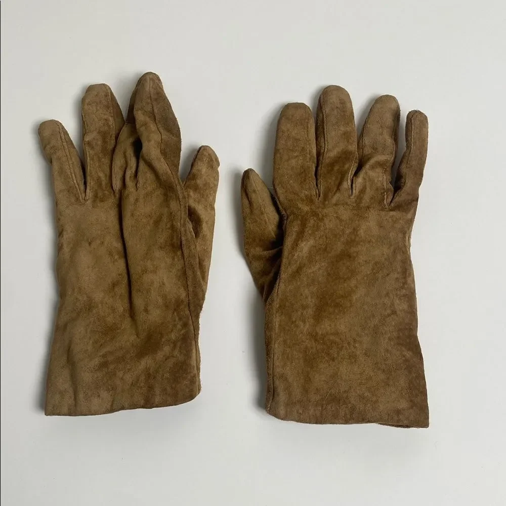 Genuine Leather Suede Gloves | Brown Pig Suede Lined Winter Gloves | Size M